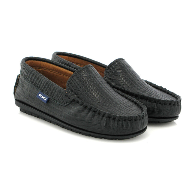 Leather Mocassin, Ostrich Black Print