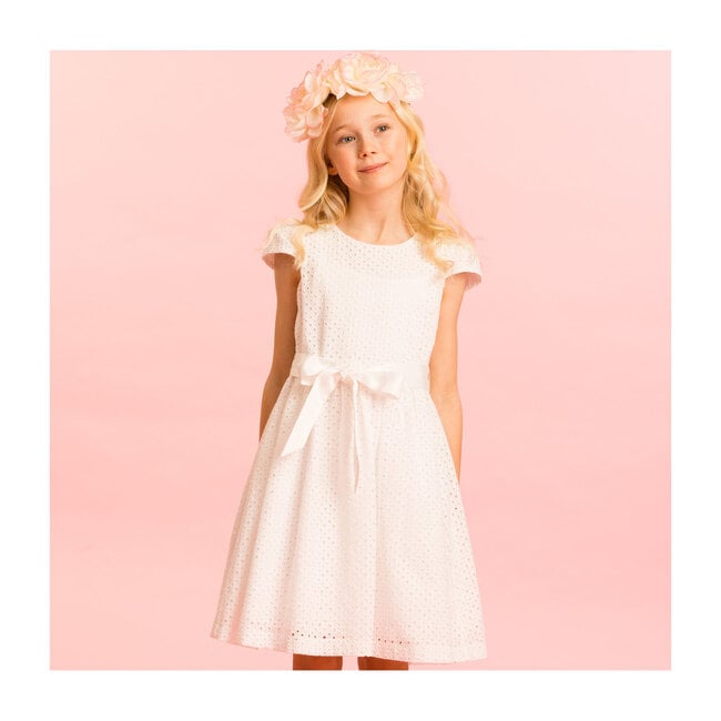 Cotton Embroidered Party Dress, White