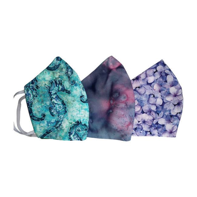 Kids Aqua and Purple Seahorse bundle of 3 - Face Masks - 0