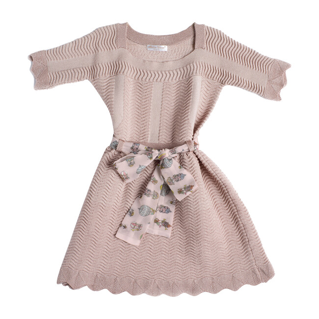Knitted Sash Dress, Light Pink - Dresses - 1