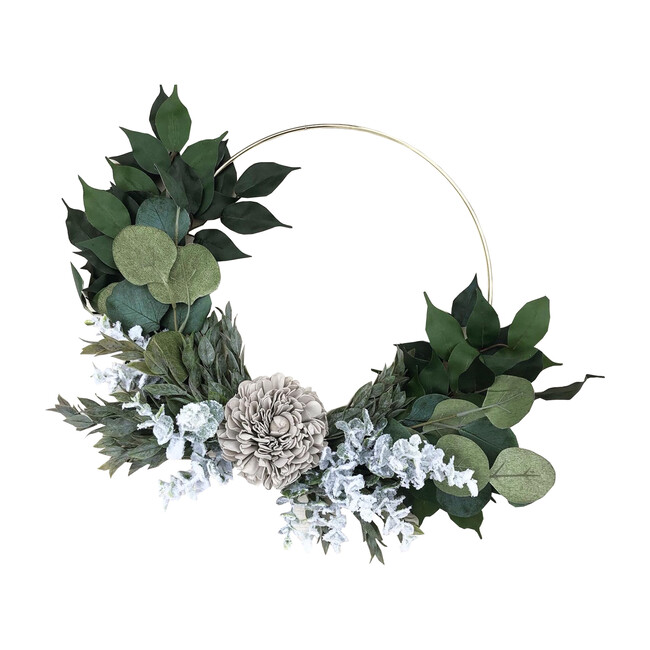 Farmhouse Hoop Wreath, Gray Dahlia