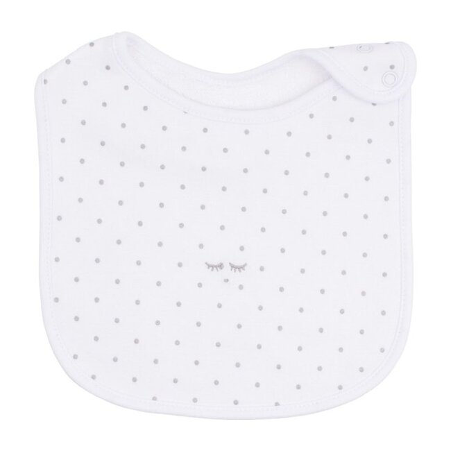 Saturday Bib, White & Silver Dots