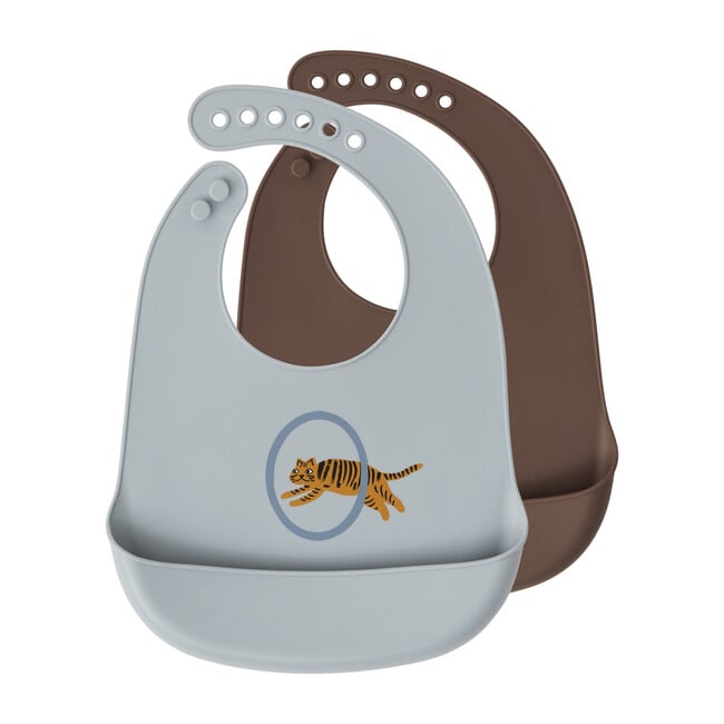 Set of 2 Tiger Bibs, Pale Blue Multi