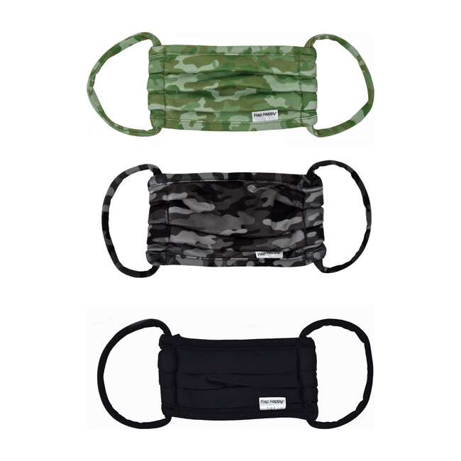 Kids Face Mask 3 Pack, Green Camo