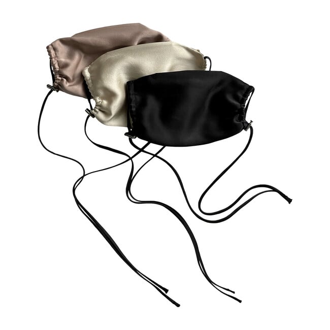 Womens Silk Face Mask 3 Pack, Black, Bone, and Plum - Face Masks - 1
