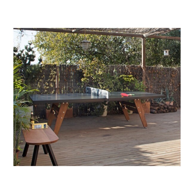 Stationary Ping Pong Table, Black/Wood