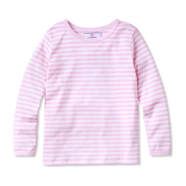 Jillian Long Sleeve Pima Top, Lillys Pink and White Stripe - Shirts - 1