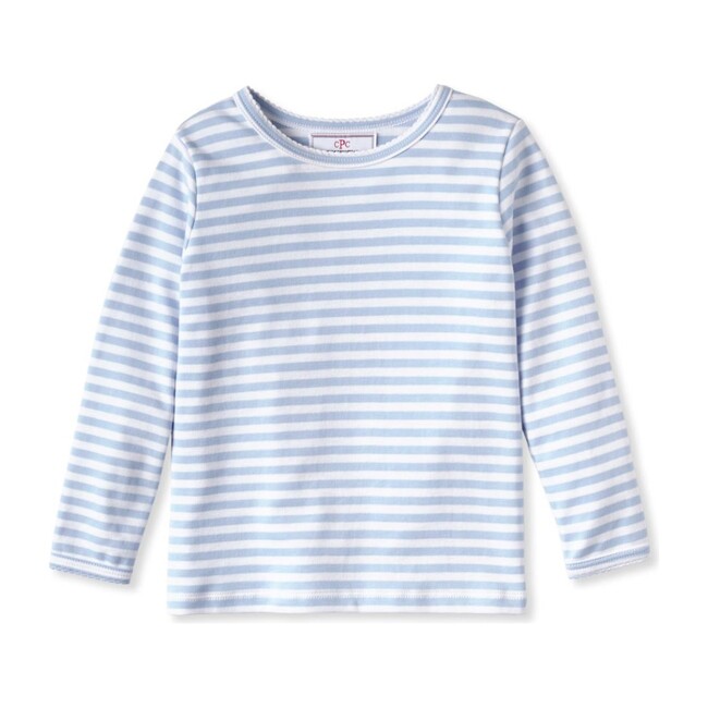 Jillian Long Sleeve Pima Top, Bluebell and White Stripe - Tees - 1