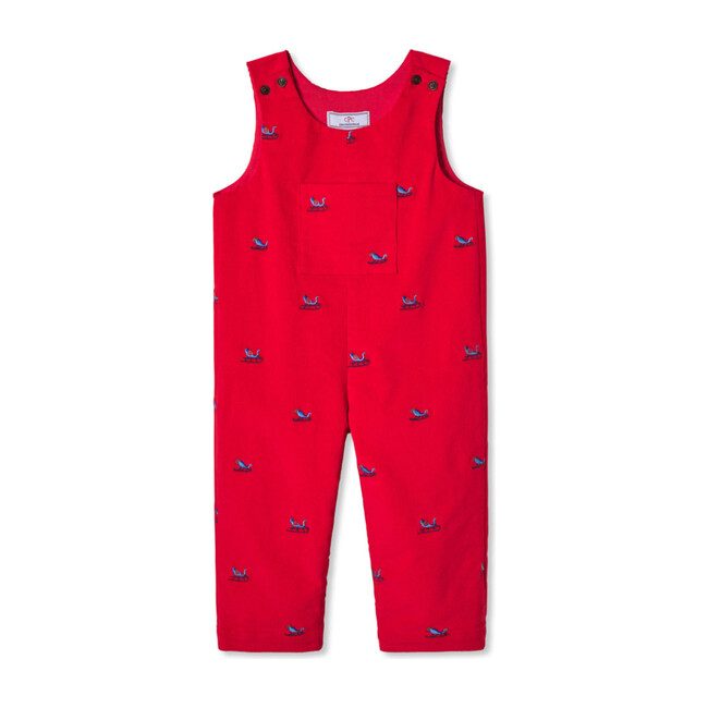 Tucker Embroidered Overall, Tomato with Sleighs - Overalls - 1