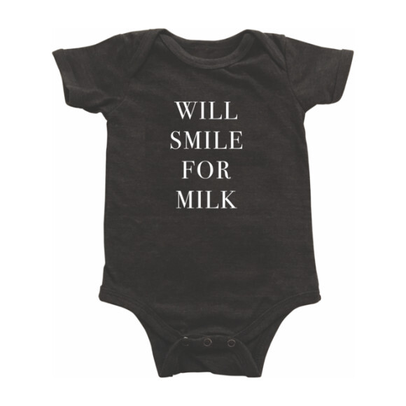 Will Smile For Milk Bodysuit, Charcoal Grey - Onesies - 1