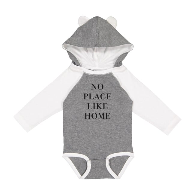 No Place Like Home Long Sleeve Bodysuit, Grey/White - Onesies - 1