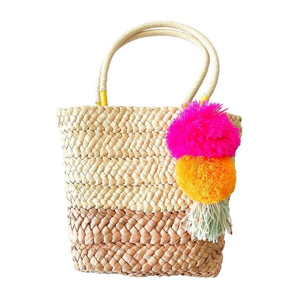 Straw Bag Pink, Pink & Orange Kids Girl Accessories Bags