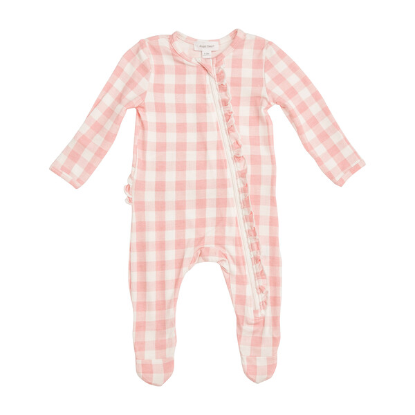 Ruffle Zipper Footie, Pink Gingham - Baby Girl Clothing Rompers ...