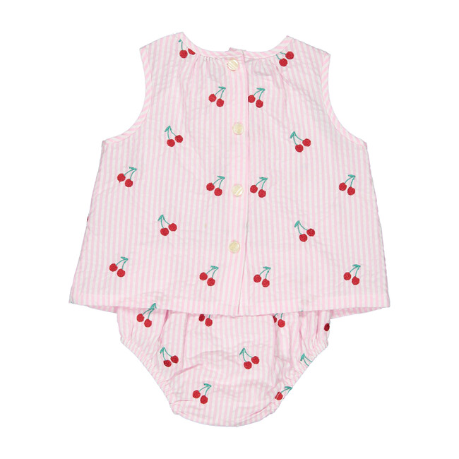 Sophie 2pc Embroidered Cherries Sunsuit, Pink - Blouses - 2