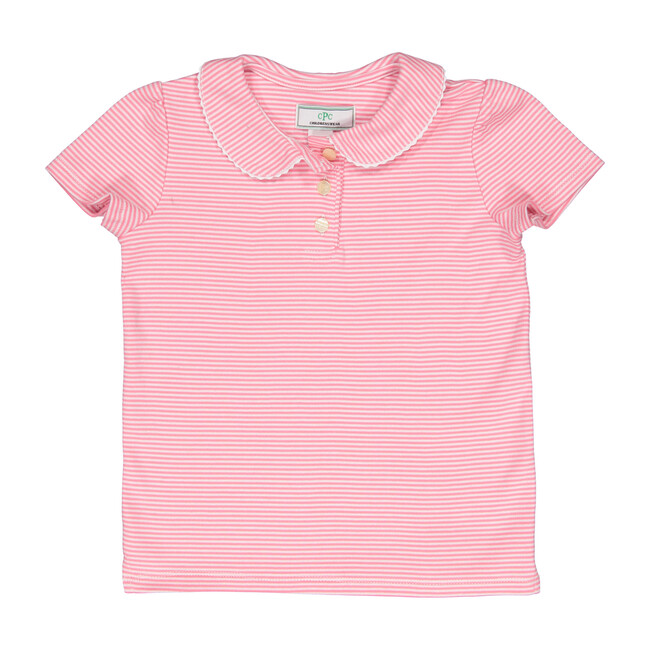 Sarah Striped Polo Shirt, Pink/White - Shirts - 1