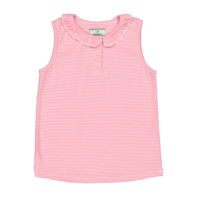 Zoe Striped Sleeveless Polo Shirt, Pink/White - Shirts - 1