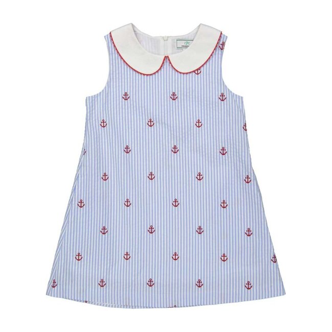 Maddie Anchor Embroidered Dress, Red - Dresses - 1