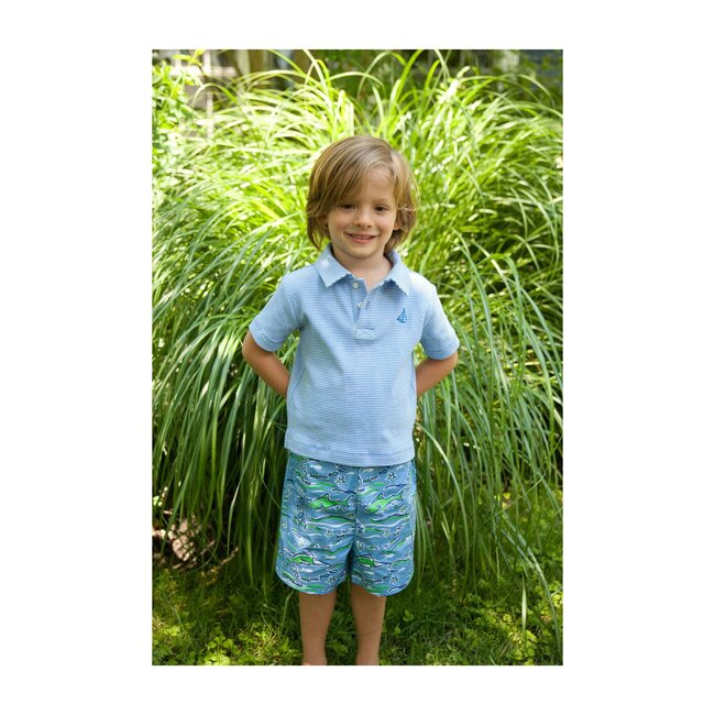 Henry Striped Polo Shirt, Ultra Marine/White - Polo Shirts - 2