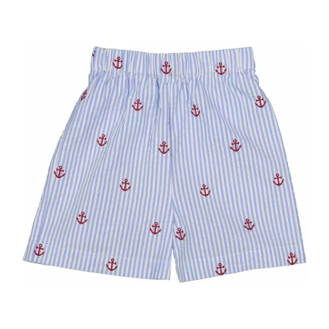 Dylan Anchor Embroidered Shorts, Red - Shorts - 1