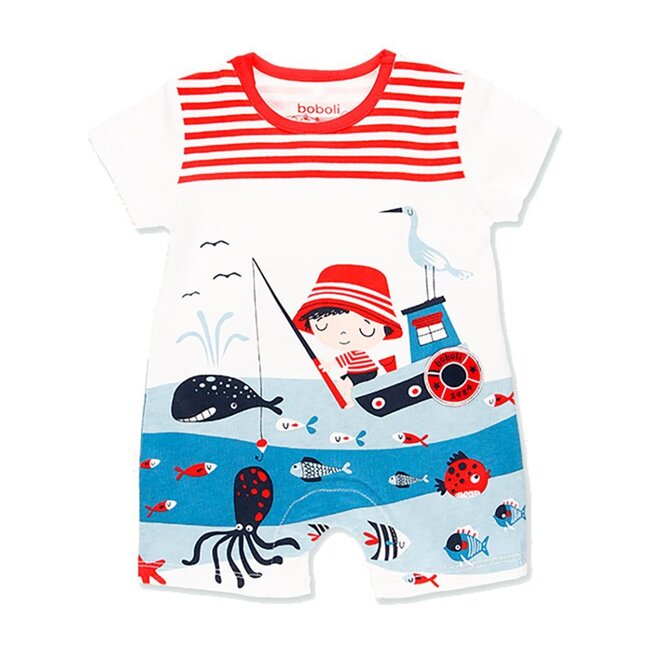 Fisherman Boat Bodysuit, White - Onesies - 1