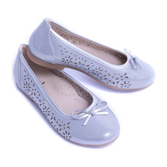 Toddler Floral Perforated Flats, Silver