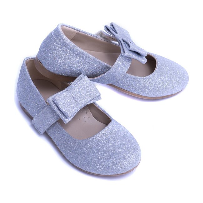 Sparkly Bow Flats, Silver