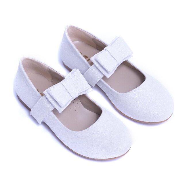 Sparkly Bow Flats, White