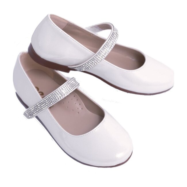 Satin Rhinestone Strap Flats, White