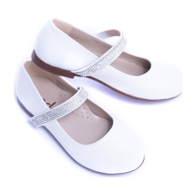 Patent Rhinestone Strap Flats, White