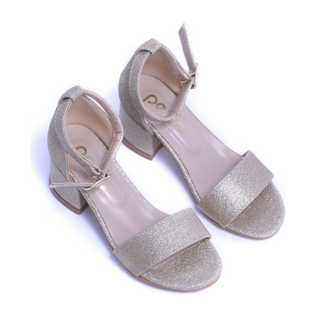 Glitter Sandal Strap Heels, Gold - Kids Girl Accessories Shoes - Maisonette