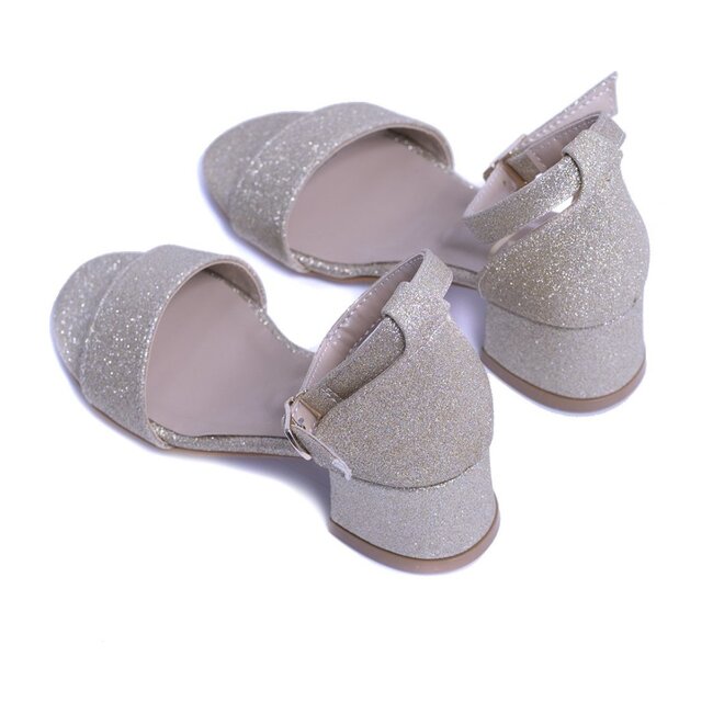 Glitter Sandal Strap Heels, Gold