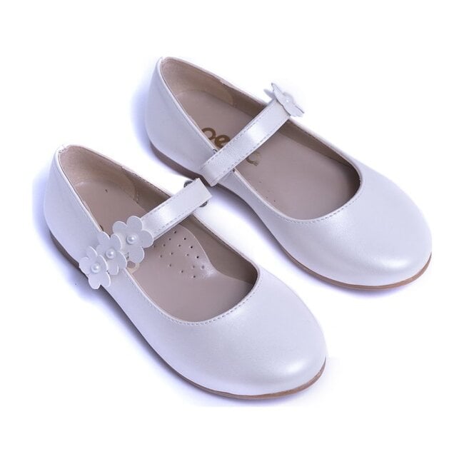 Glossy Flower Flats, Pearl White