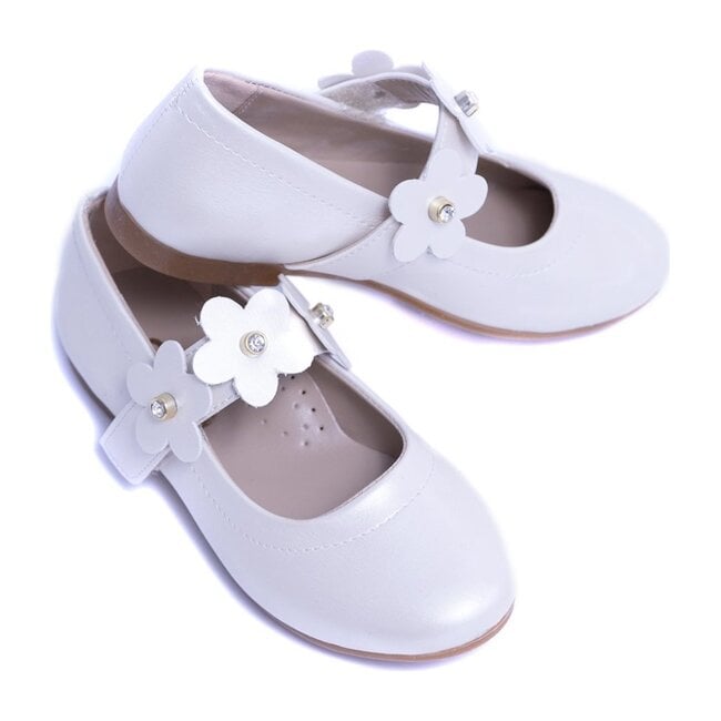Flower Strap Flats, Pearl White