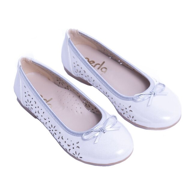 Floral Perforated Flats, White
