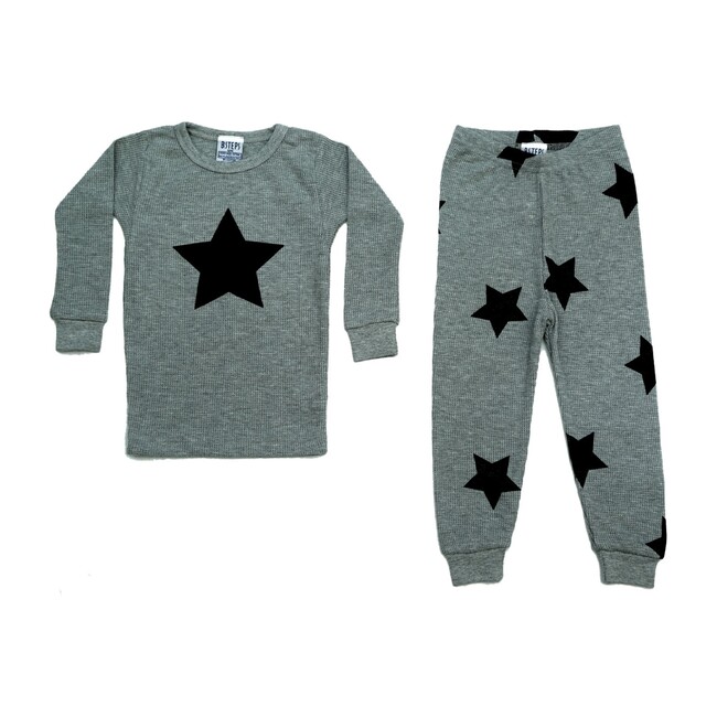 Pajama Set, Heather Grey & Black Stars