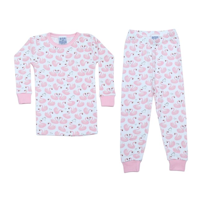 Swan Print Pajamas, White & Pink - Baby Steps Sleepwear | Maisonette