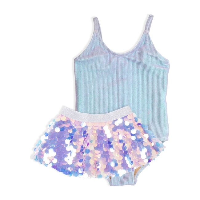 One Piece Swimsuit and Sequin Skirt, Metallic