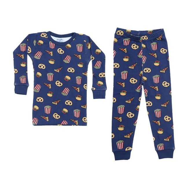 Junk Food Print Pajamas, Navy - Pajamas - 1