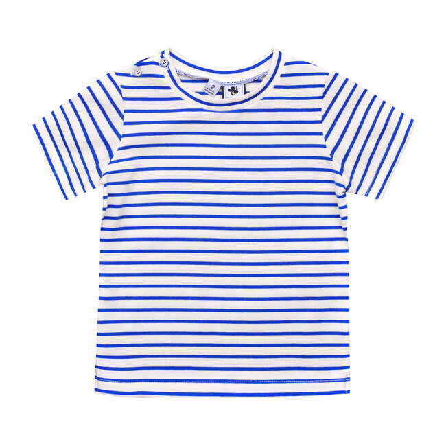 Henry Button Shoulder Tee, Royal Blue Stripe