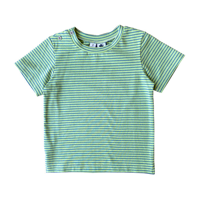 Henry Button Shoulder Tee, Mini Green Blue Stripe
