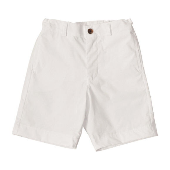 Alex Flat Front Shorts, White Cotton Poplin