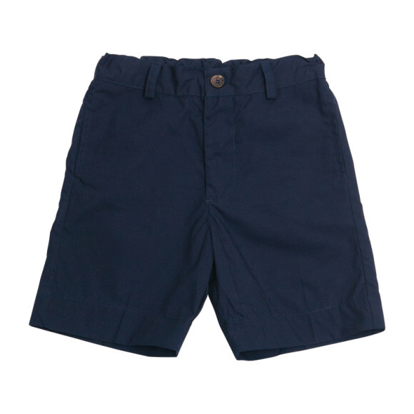 Alex Flat Front Shorts, Navy Cotton Poplin