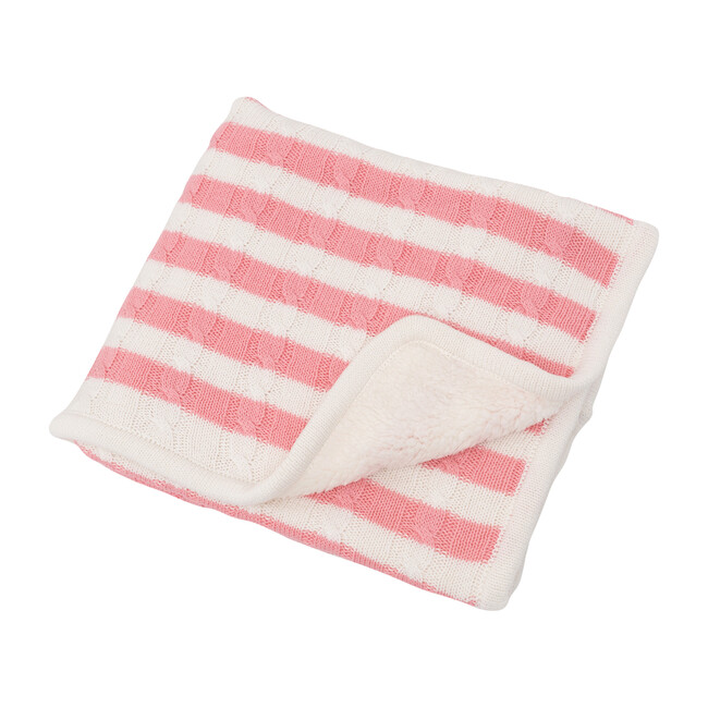 S+N Cable Knit Stripe Sherpa Blanket, Pink - Blankets - 1