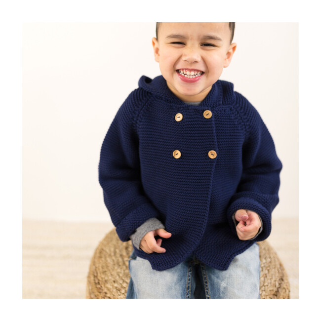 S+N Hooded Knit Button Sweater, Navy