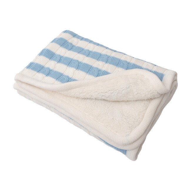 S+N Cable Knit Stripe Sherpa Blanket, Light Blue
