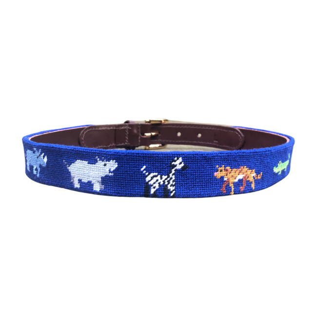 The Zookeeper Animals Needlepoint Belt, Blue