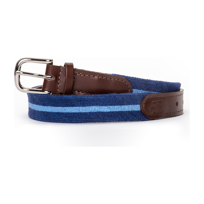 Classic Blue Stripe Needlepoint Belt, Blue