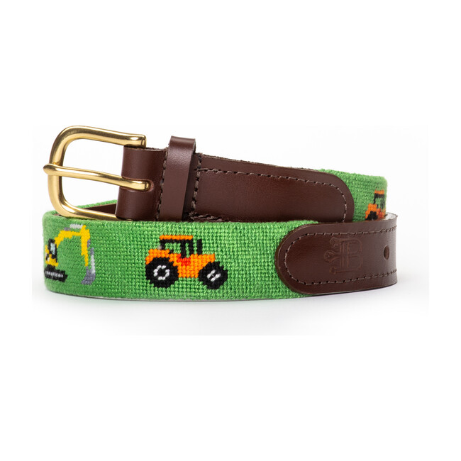Time For Work Construction Needlepoint Belt, Green