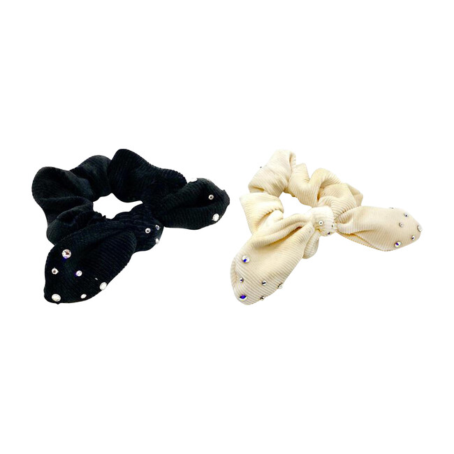 Pleated Velvet Scrunchies Set, White and Black - Sunglasses - 1