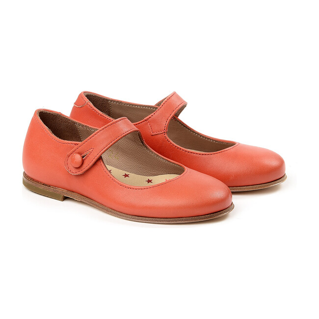 Button Strap Ballerinas, Red